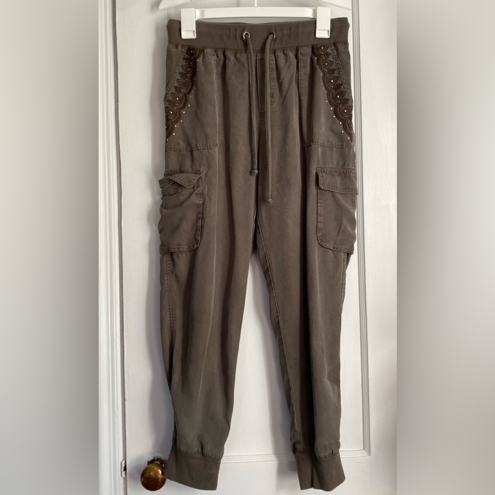 Knox Rose Dark Olive Embroidery Hogger Cargo, Sz: Small